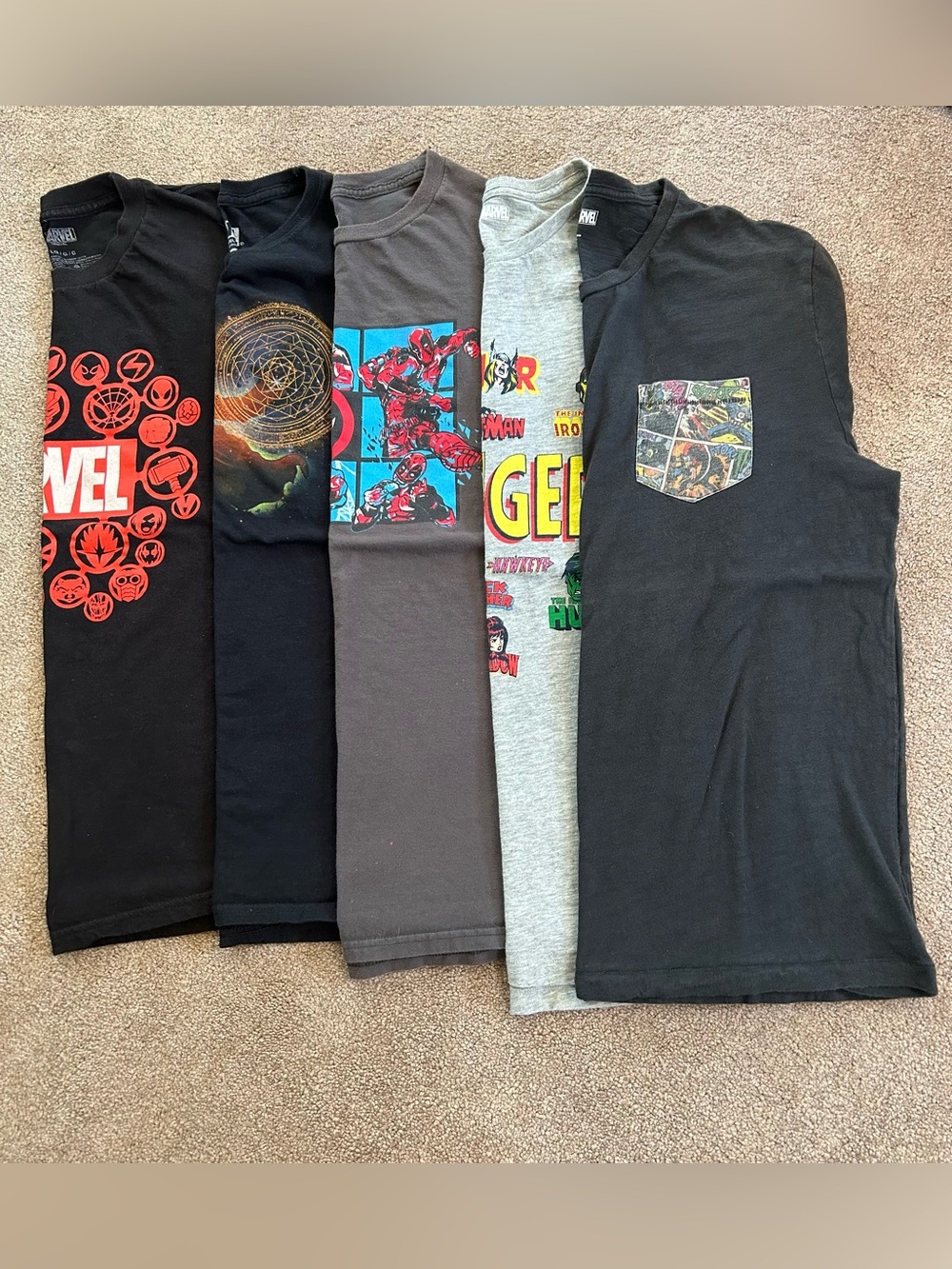 Marvel Short Sleeve Graphic Tees Set - Black, Gray, Charcoal